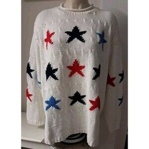 Marisa Christina Vintage Stars Sweater 2xl  Hand Knit Cottage Core Olympic Ready